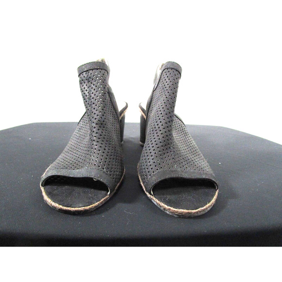 Tamaris Black Perforated Leather Slingback High Heel Bootie Sandals 38 EU/7.5 US - Picture 2 of 10